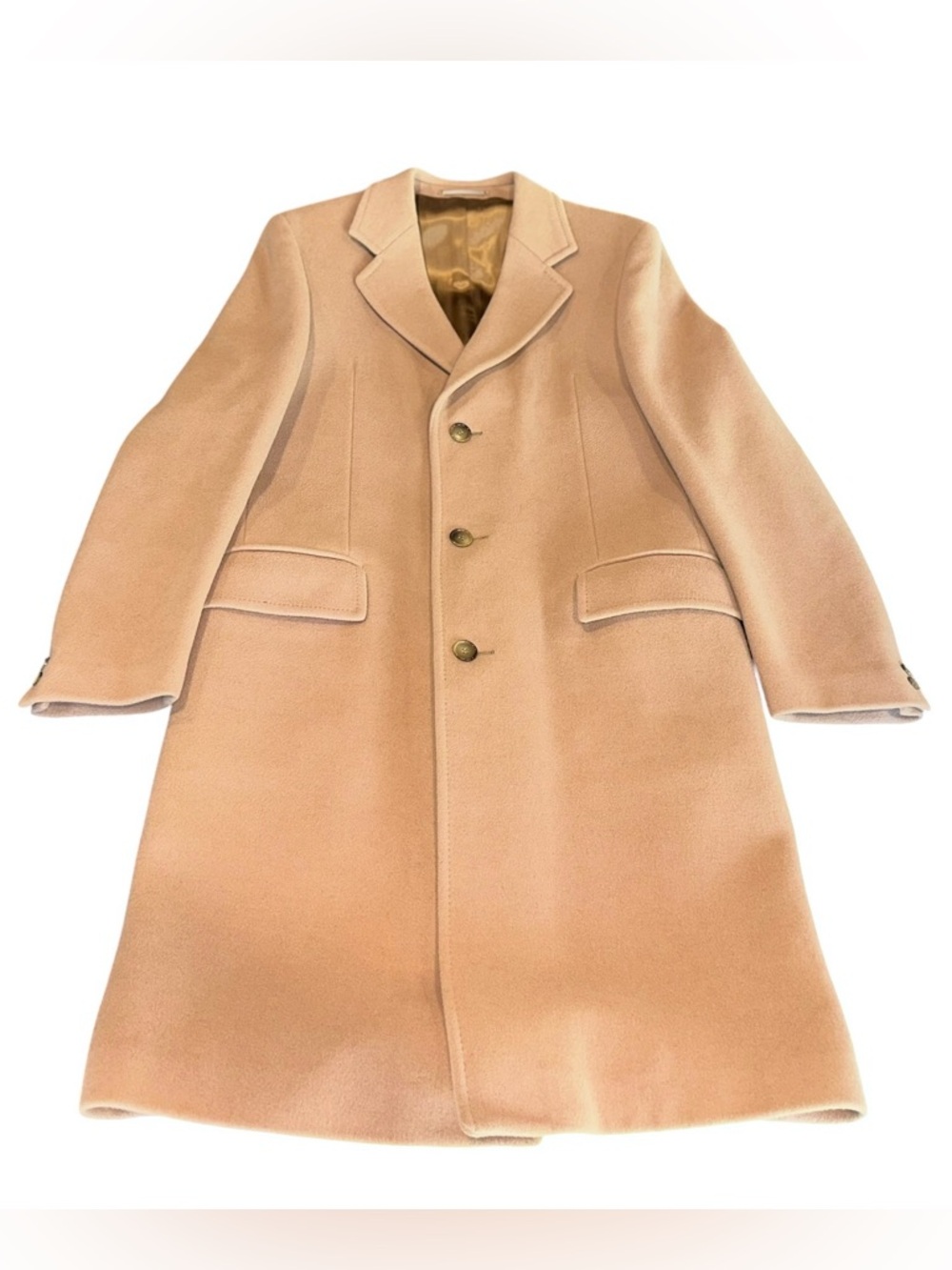 Vintage 70’s Mens 100% Cashmere Overcoat Tan Made in Yugoslavia Long Trench 42L - Picture 4 of 12